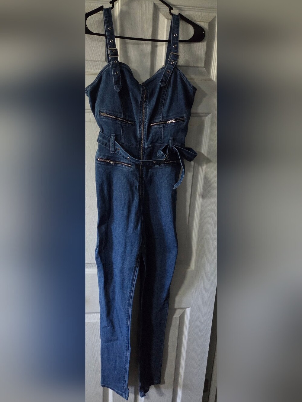 Dark Blue Denim Jumpsuit with Belt